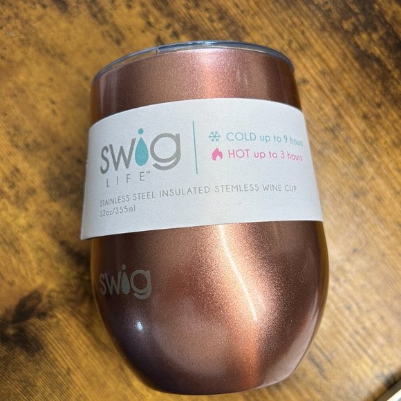 New! Swig shimmer rose gold stainless steel stemless wine cup 12oz - Picture 2 of 3